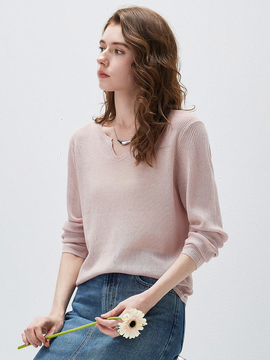 COMOBOCA Women's Split V-Neck Knit Sweater