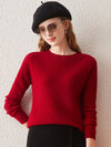COMOBOCA 100% Cashmere Women's Round Neck Ribbed Knit Sweater
