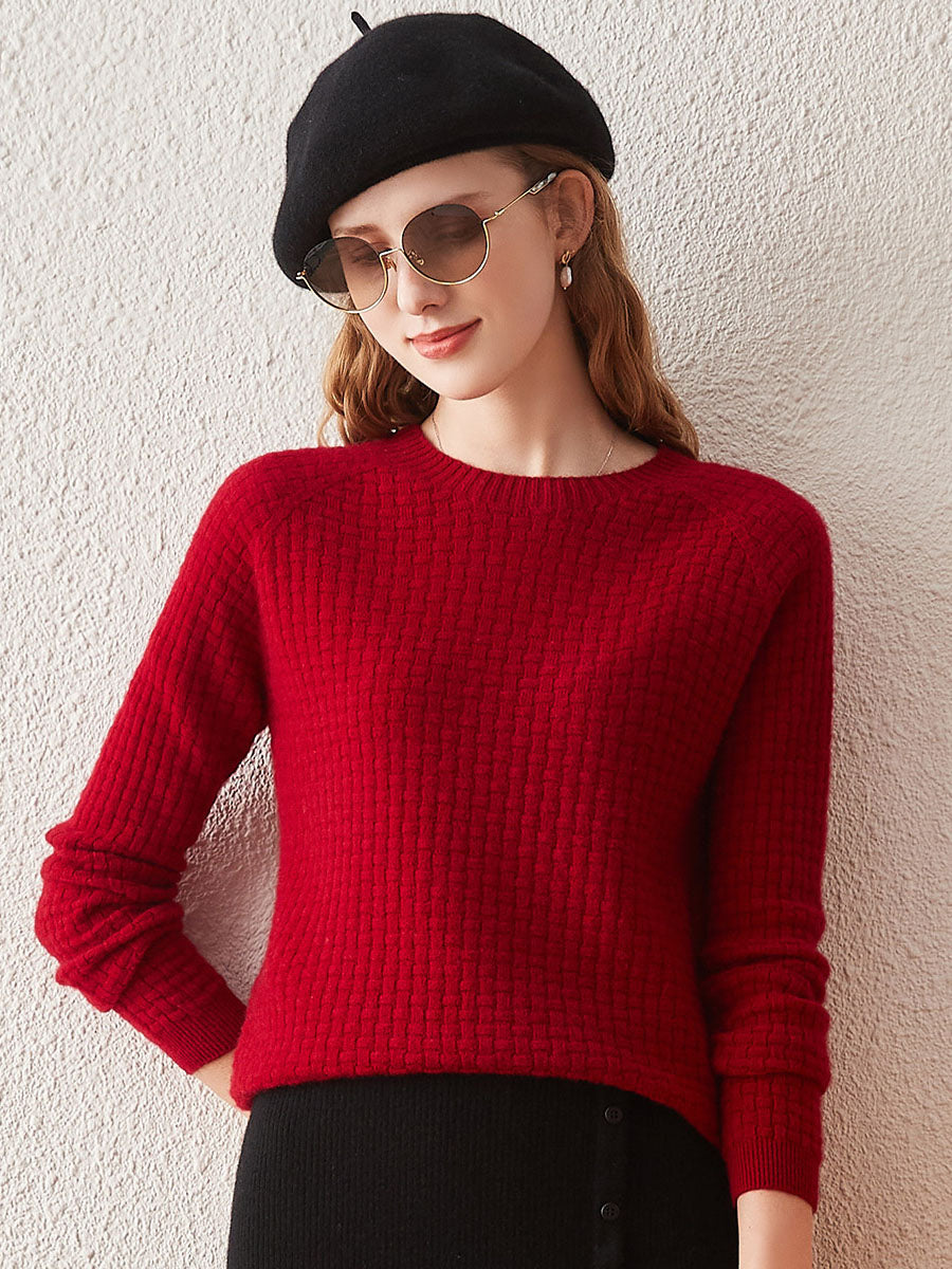 COMOBOCA 100% Cashmere Women's Round Neck Ribbed Knit Sweater