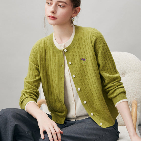 COMOBOCA 100% Cashmere Women's Cable Knit Button Front Cardigan