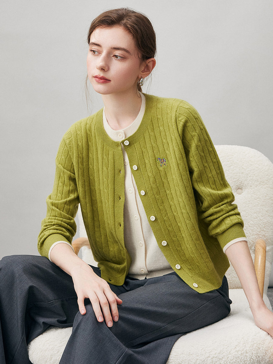 COMOBOCA 100% Cashmere Women's Cable Knit Button Front Cardigan