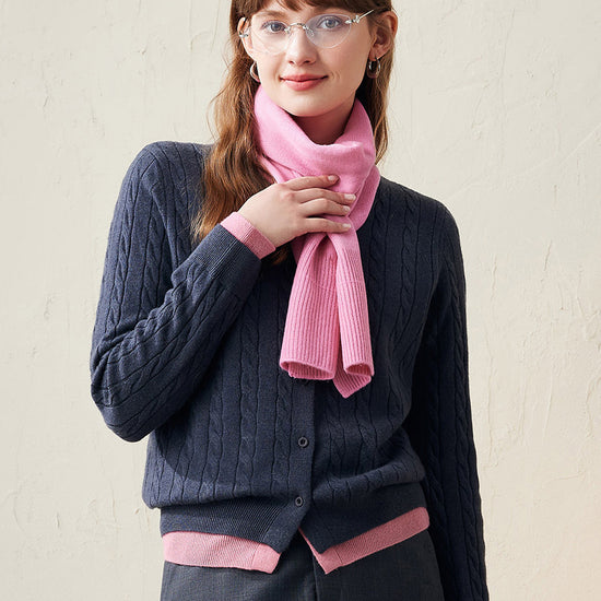 COMOBOCA Pink 100% Wool Elegant Ribbed Scarf