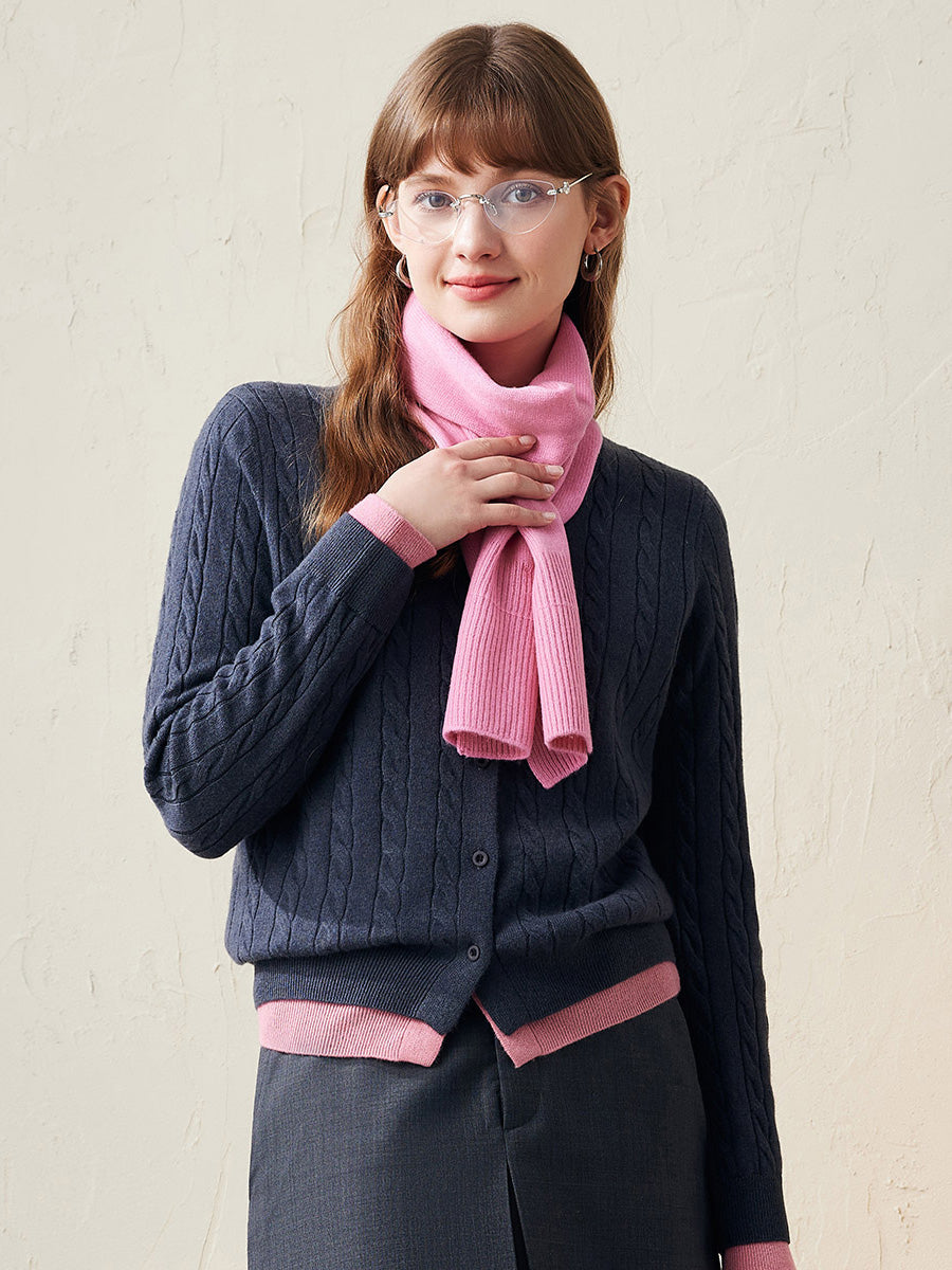 COMOBOCA Pink 100% Wool Elegant Ribbed Scarf