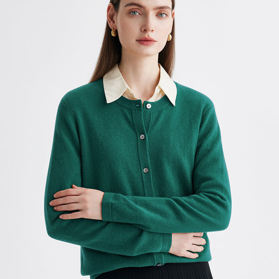 COMOBOCA Green 100% Cashmere Women's Button-Up Cardigan