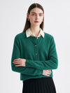 COMOBOCA Green 100% Cashmere Women's Button-Up Cardigan