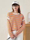 COMOBOCA Orange 100% Wool Women's Striped Knit Pullover Sweater
