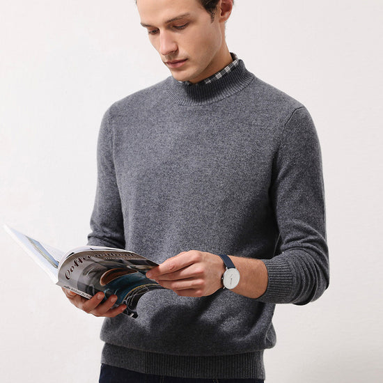 COMOBOCA DARK GREY 100% Cashmere Men's Mock Neck Knit Sweater