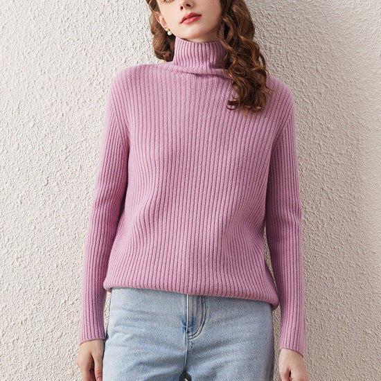 COMOBOCA PURPLE 100% Wool Women's All-in-One Knit Turtleneck Sweater