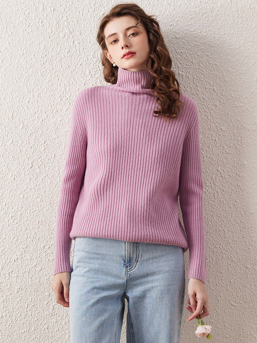 COMOBOCA PURPLE 100% Wool Women's All-in-One Knit Turtleneck Sweater