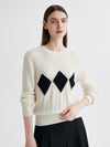 COMOBOCA 100% Cashmere Women's Argyle Patterned Round Neck Sweater