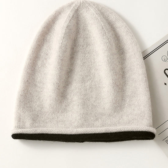 COMOBOCA Beige 100% Wool Women's Double Layered Knit Beanie
