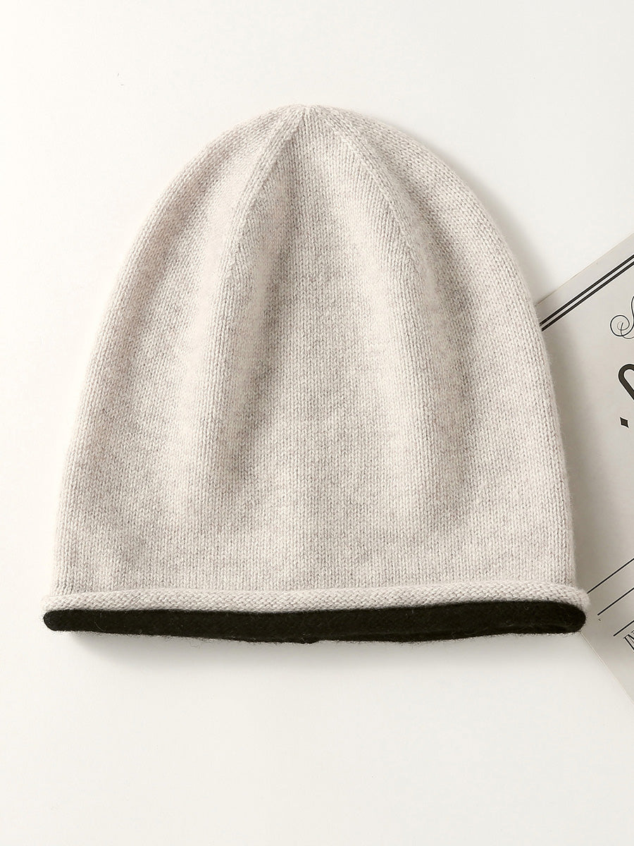 COMOBOCA Beige 100% Wool Women's Double Layered Knit Beanie