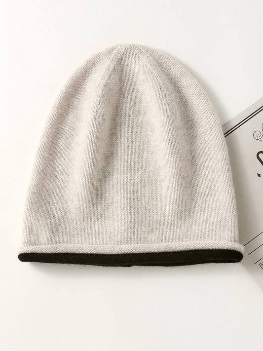COMOBOCA Beige 100% Wool Women's Double Layered Knit Beanie