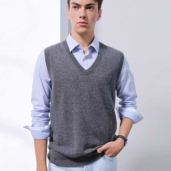 COMOBOCA GREY 100% Cashmere Men's V-Neck Vest