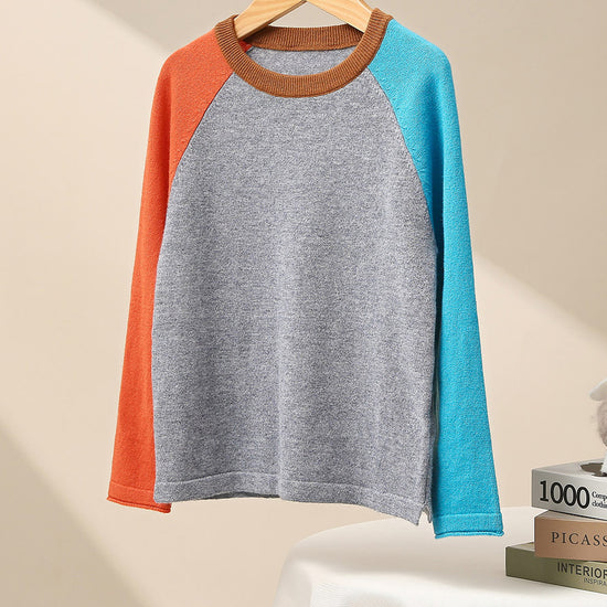 COMOBOCA 100% Wool Kid's Casual Colorblock Knit Sweater