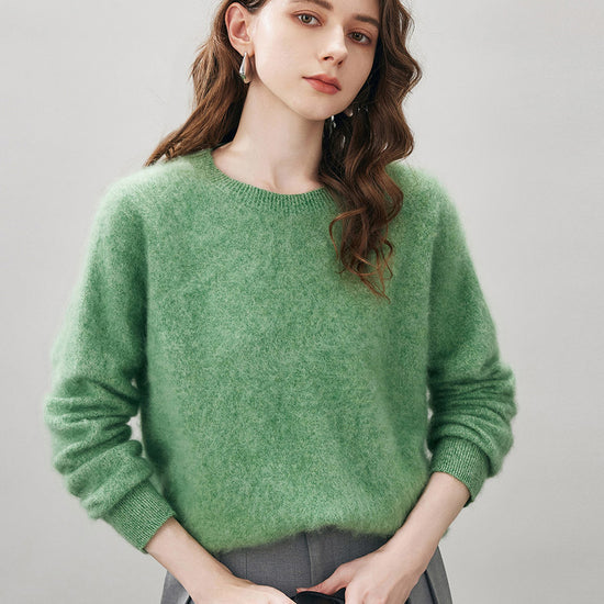 COMOBOCA Green Women's Wool Seamless Brushed Knit Sweater