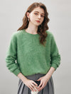 COMOBOCA Green Women's Wool Seamless Brushed Knit Sweater
