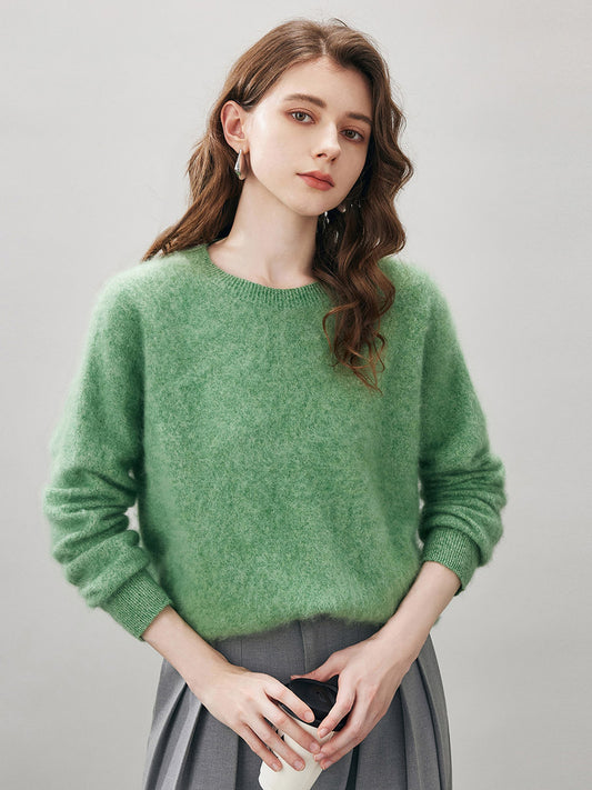 COMOBOCA Green Women's Wool Seamless Brushed Knit Sweater