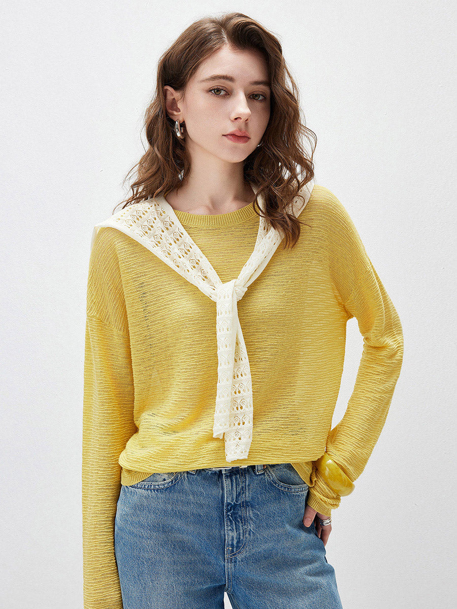 COMOBOCA Cloudy Women's Tie-Front Lace Knit Shawl