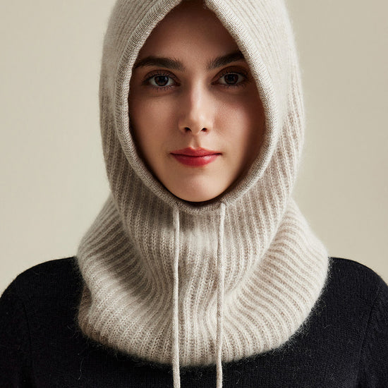 COMOBOCA 100% Cashmere Women's Ribbed Cozy Reversible Knit Hood