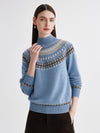 COMOBOCA 100% Cashmere Women's Fair Isle Mock Neck Sweater