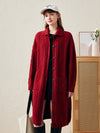 COMOBOCA 100% Wool Women's Cable Knit Long Front Button Coat