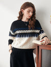 COMOBOCA Multicolor 100% Wool Women's Nordic Pattern Cable Knit Sweater
