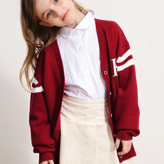 COMOBOCA RED 100% Wool Kids' V-Neck Cardigan