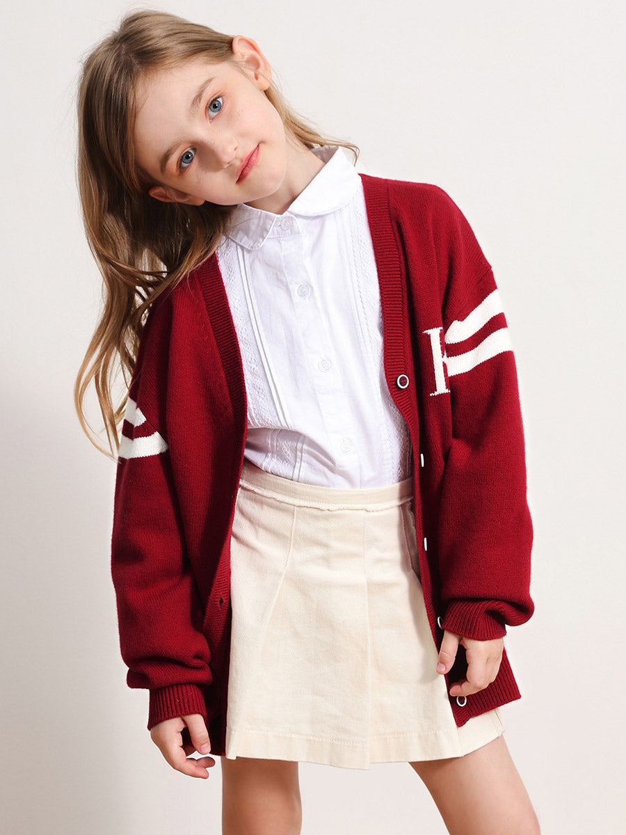 COMOBOCA RED 100% Wool Kids' V-Neck Cardigan
