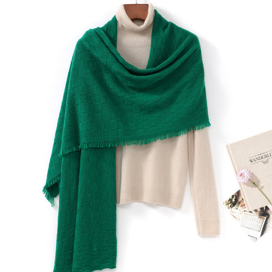 COMOBOCA GREEN 100% Cashmere Fringe Solid Color Shawl Scarf