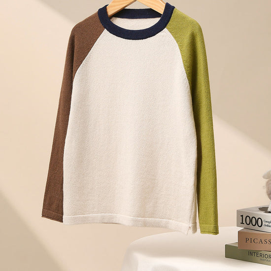 COMOBOCA 100% Wool Kid's Casual Colorblock Knit Sweater