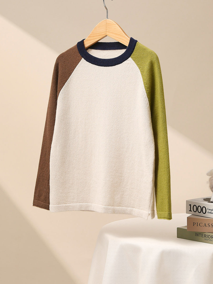 COMOBOCA 100% Wool Kid's Casual Colorblock Knit Sweater