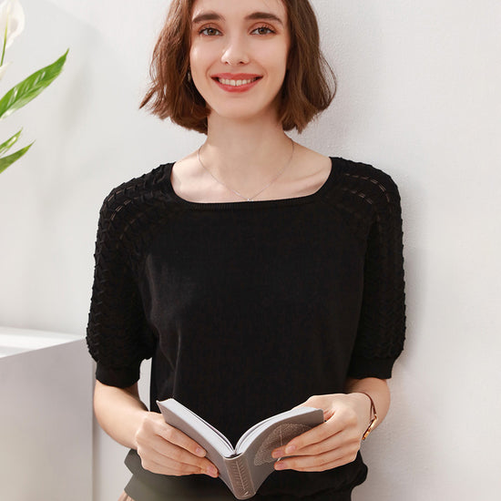 COMOBOCA 100% Mulberry Silk Women's Textured T-Shirt