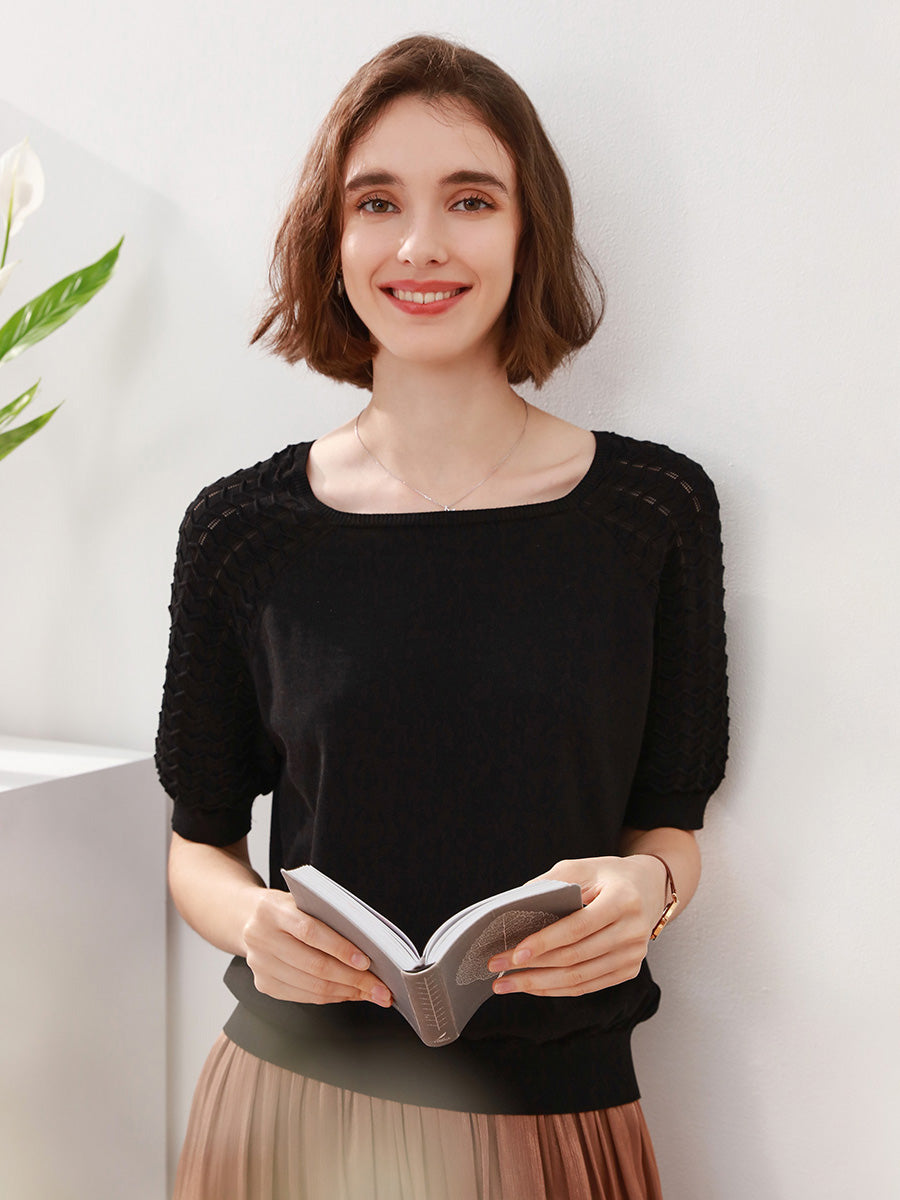 COMOBOCA 100% Mulberry Silk Women's Textured T-Shirt