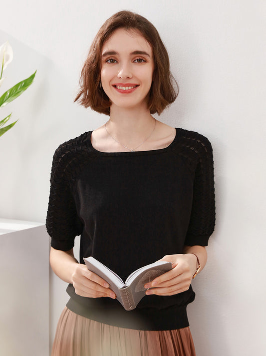 COMOBOCA 100% Mulberry Silk Women's Textured T-Shirt