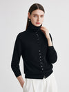 COMOBOCA Black 100% Cashmere Women's Turtleneck Button-Up Cardigan