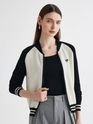 COMOBOCA Cloudy 100% Cashmere Women's Color Block Knit Baseball Jacket