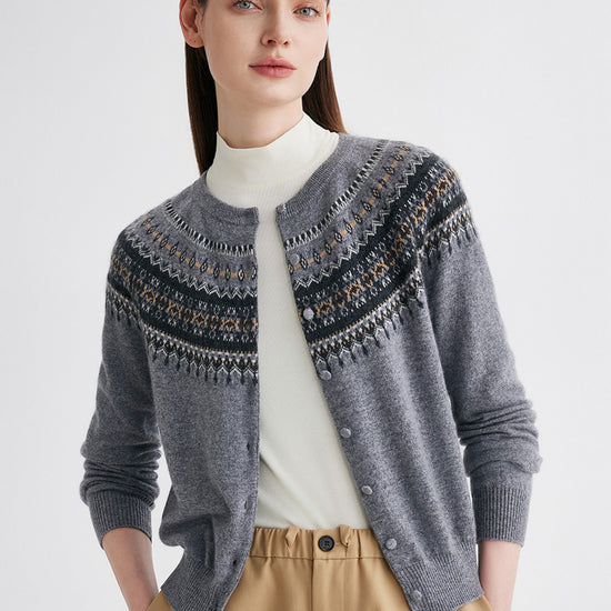 COMOBOCA 100% Cashmere Women's Fair Isle Cardigan Sweater