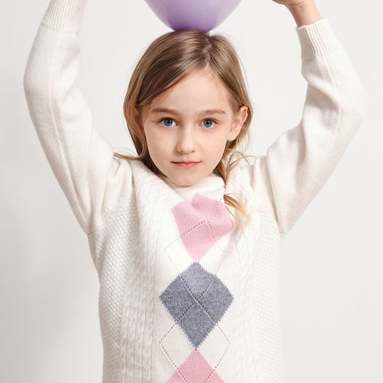 COMOBOCA WHITE 100% Wool Kids' Round Neck Sweater