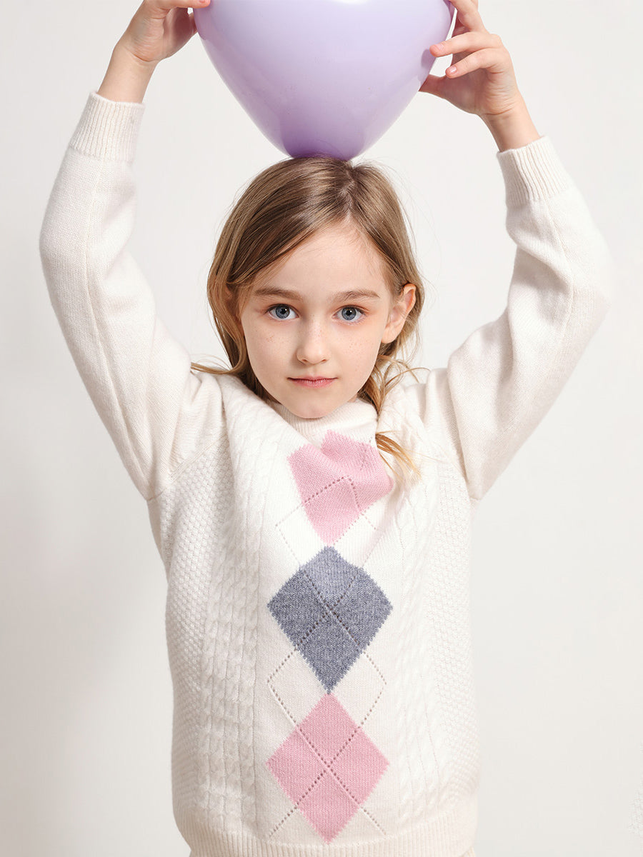 COMOBOCA WHITE 100% Wool Kids' Round Neck Sweater