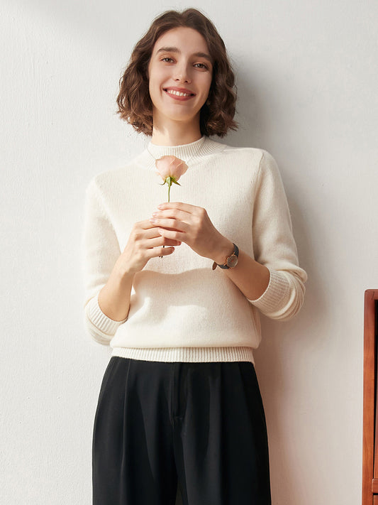COMOBOCA 100% Cashmere Women's Mock Neck Knit Sweater