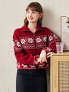 COMOBOCA RED 100% Wool Women's Winter Wonderland Knit Cardigan