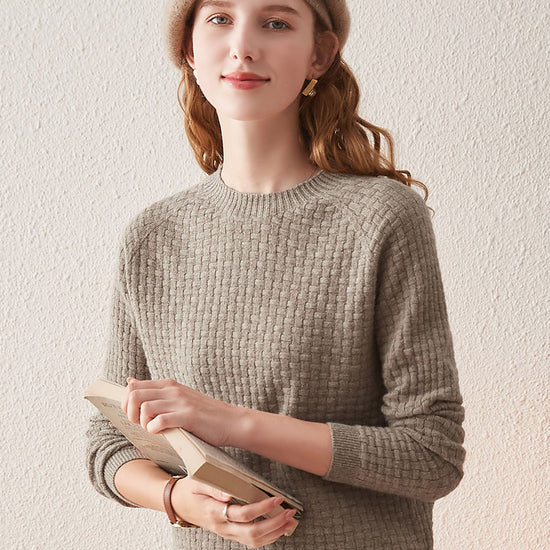 COMOBOCA 100% Cashmere Women's Round Neck Ribbed Knit Sweater