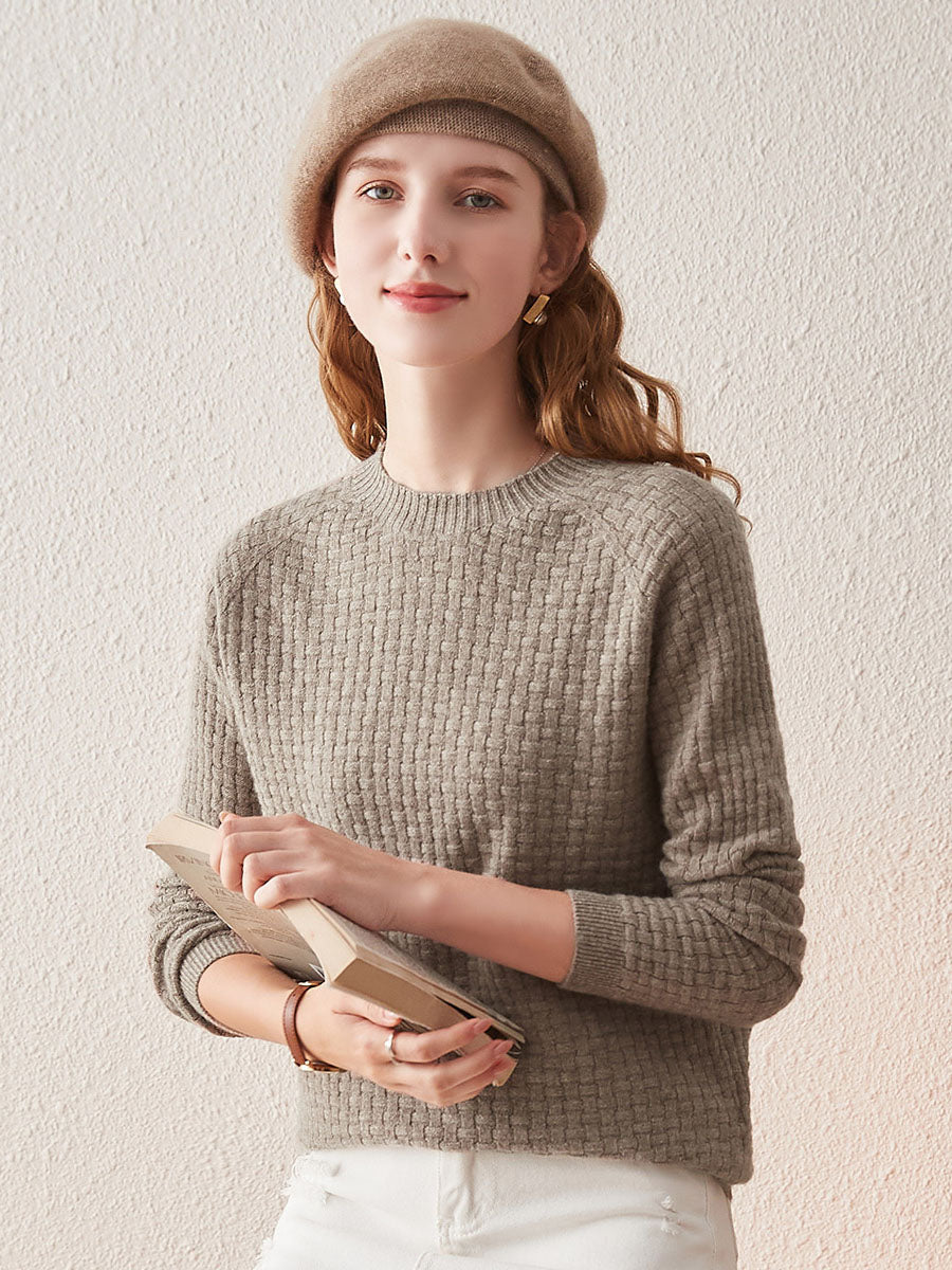 COMOBOCA 100% Cashmere Women's Round Neck Ribbed Knit Sweater