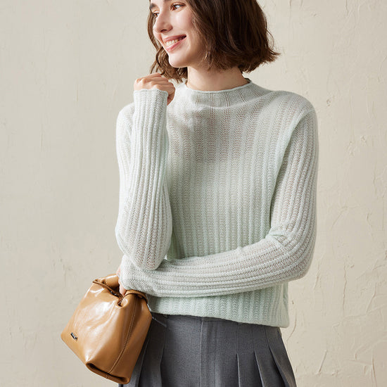 COMOBOCA Moonlight Green Women's Ribbed Mock Neck Knit Sweater