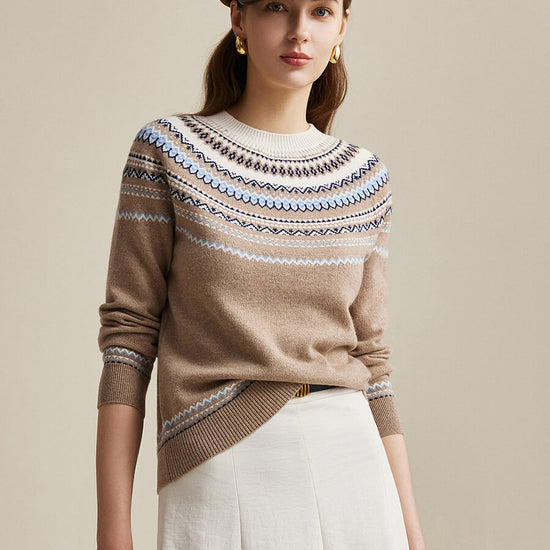 COMOBOCA 100% Wool Women's Fair Isle Sweater