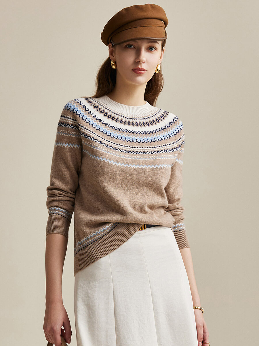 COMOBOCA 100% Wool Women's Fair Isle Sweater