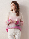 COMOBOCA Pink Women's Mohair Crew Neck Gradient Knit Sweater