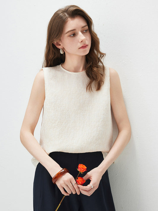 Women's Crew Neck Mulberry Silk Blend Sleeveless Vest