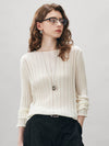 COMOBOCA Beige Women's Ribbed Round Neck Knit Sweater
